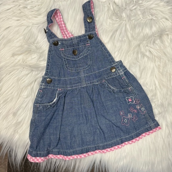 Carhartt Denim and Pink Gingham Overall size 6 month - Picture 1 of 9